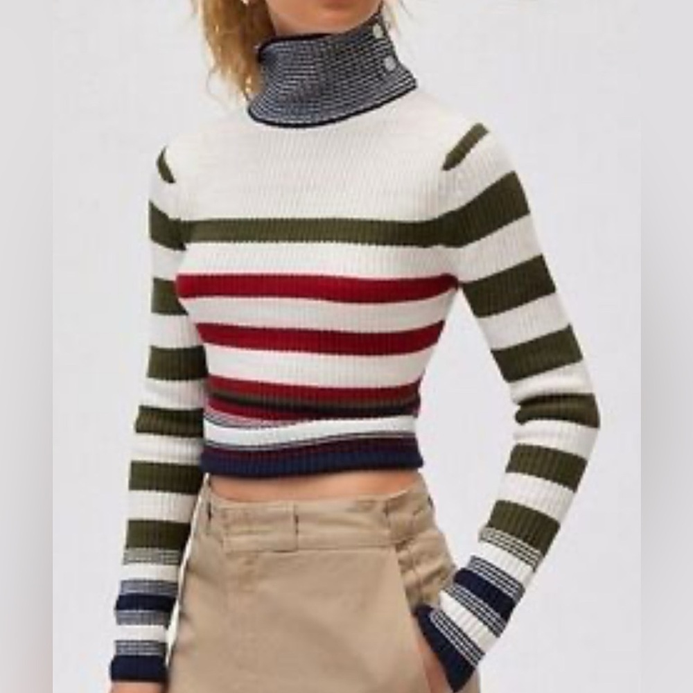 BDG Green, Red, and Cream Striped Sweater
